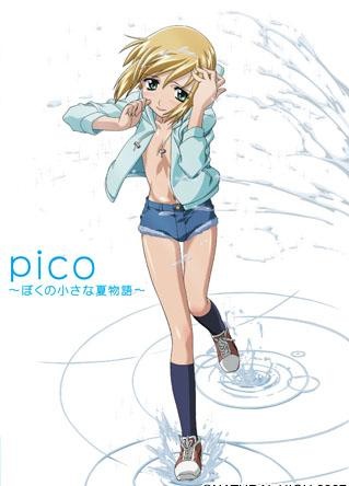 1boy, blonde_hair, blush, boku_no_pico, crossdressinging, open_shirt, pico, shorts