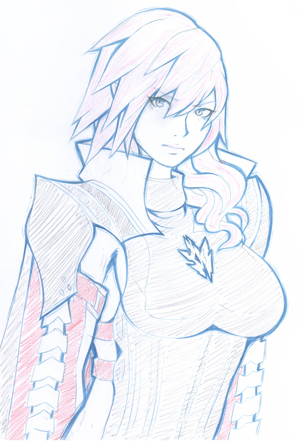 1girl, breasts, detached_sleeves, final_fantasy, final_fantasy_xiii, highres, large_breasts, lightning_farron
