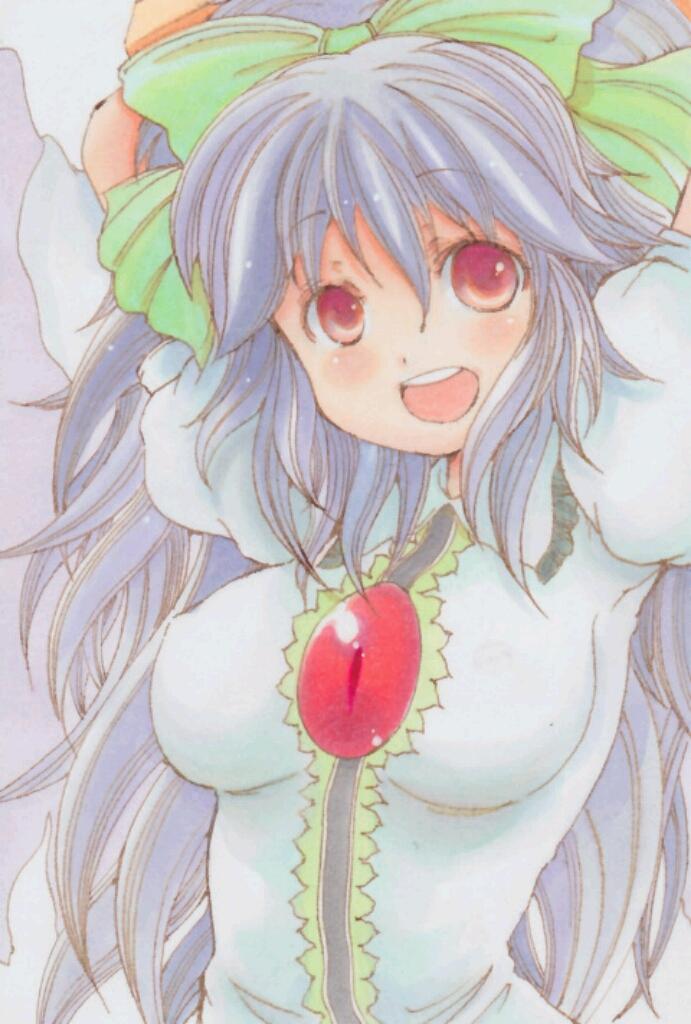 1girl, arms_up, ballpoint_pen_(medium), black_hair, blush, breasts, cape, hair_ribbon