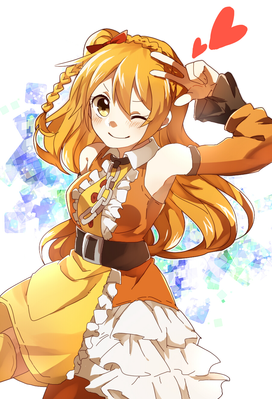 1girl, alternate_hair_length, alternate_hairstyle, blonde_hair, heart, highres, idol, kagerou_project