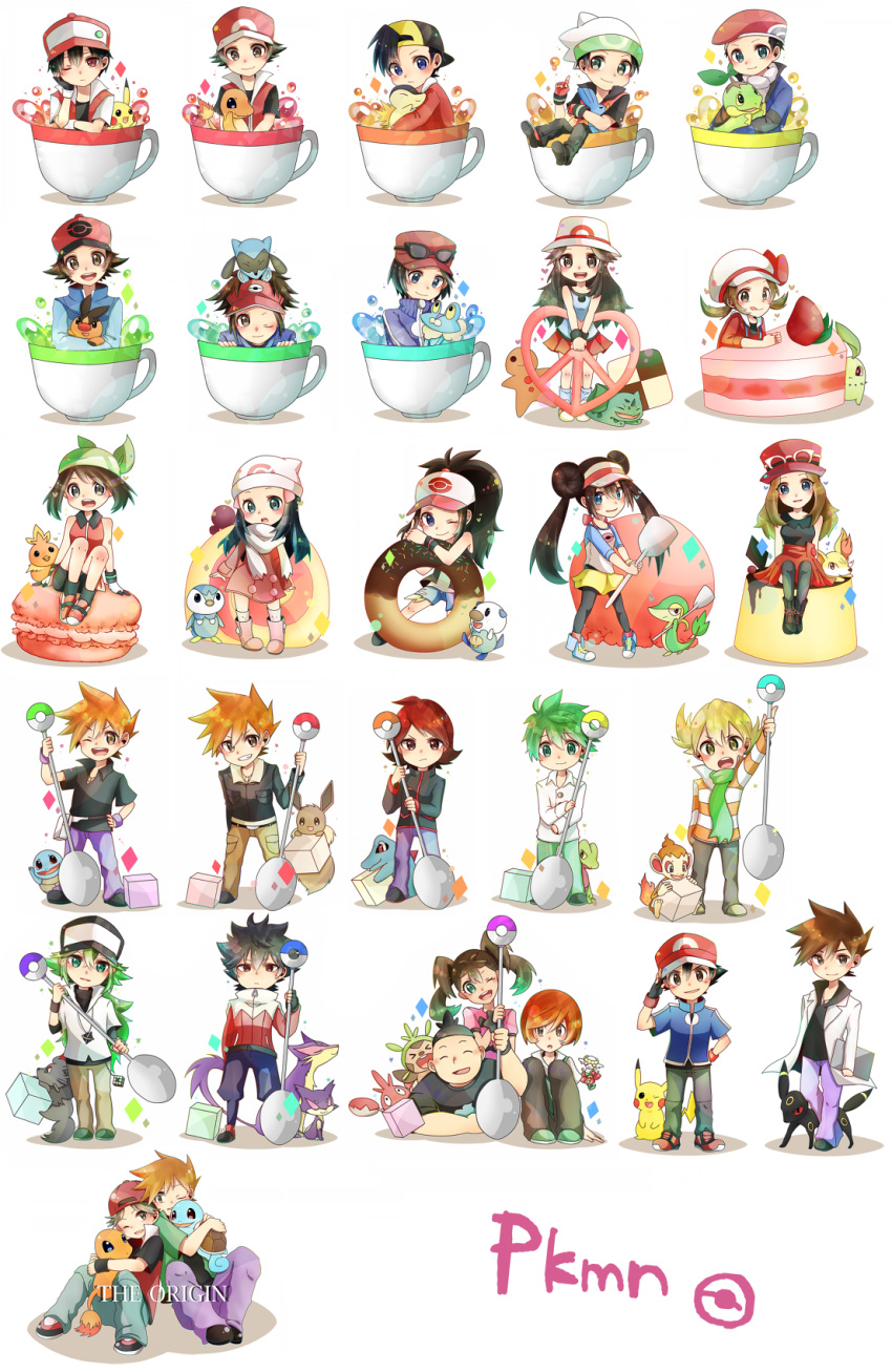 6+boys, 6+girls, blue_(pokemon), bulbasaur, calme_(pokemon), charmander, chespin, chikorita