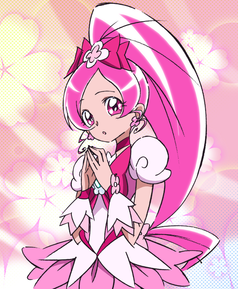 1girl, choker, cure_blossom, dress, earrings, eyelashes, gorou_(pixiv3249935), hanasaki_tsubomi