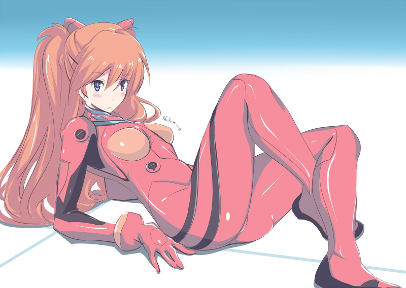 1girl, blue_eyes, blush, long_hair, looking_at_viewer, maccyon, neon_genesis_evangelion, orange_hair