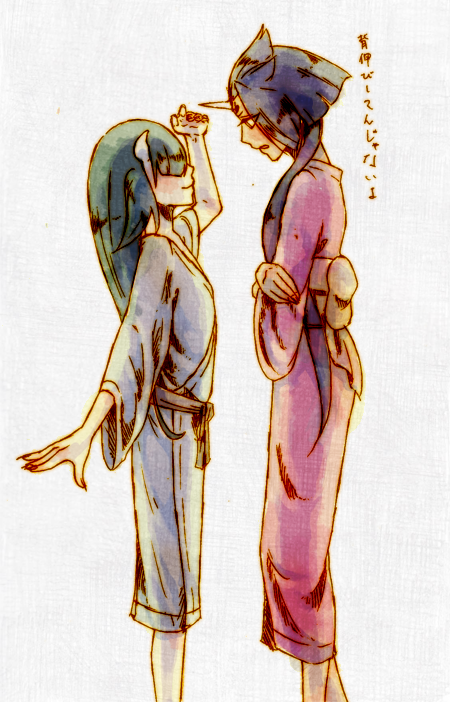 1boy, 1girl, fingernails, green_hair, hair_over_eyes, height_difference, horn, inazuma_eleven_(series)