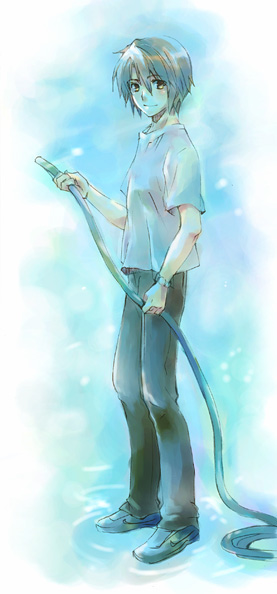 brown_eyes, brown_hair, hibi, hose, koizumi_itsuki, male, solo, suzumiya_haruhi_no_yuuutsu
