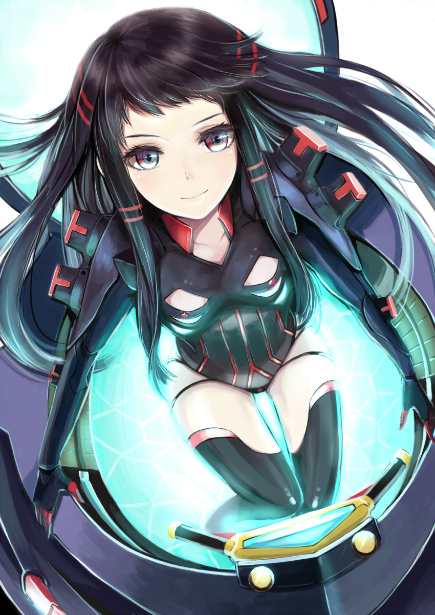 1girl, ar_tonelico, ar_tonelico_ii, black_eyes, black_hair, black_legwear, bodysuit, highres