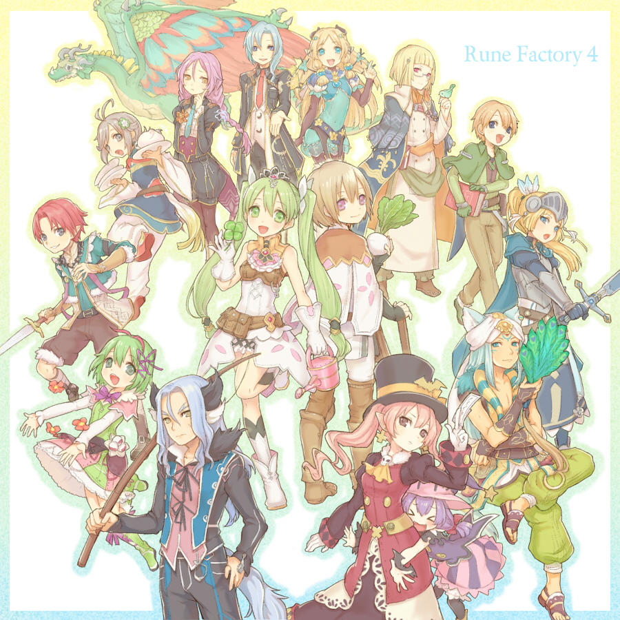 0kome0, :d, animal_ears, arthur_(rune_factory), bishnal_(rune_factory), blonde_hair, blue_eyes, blue_hair