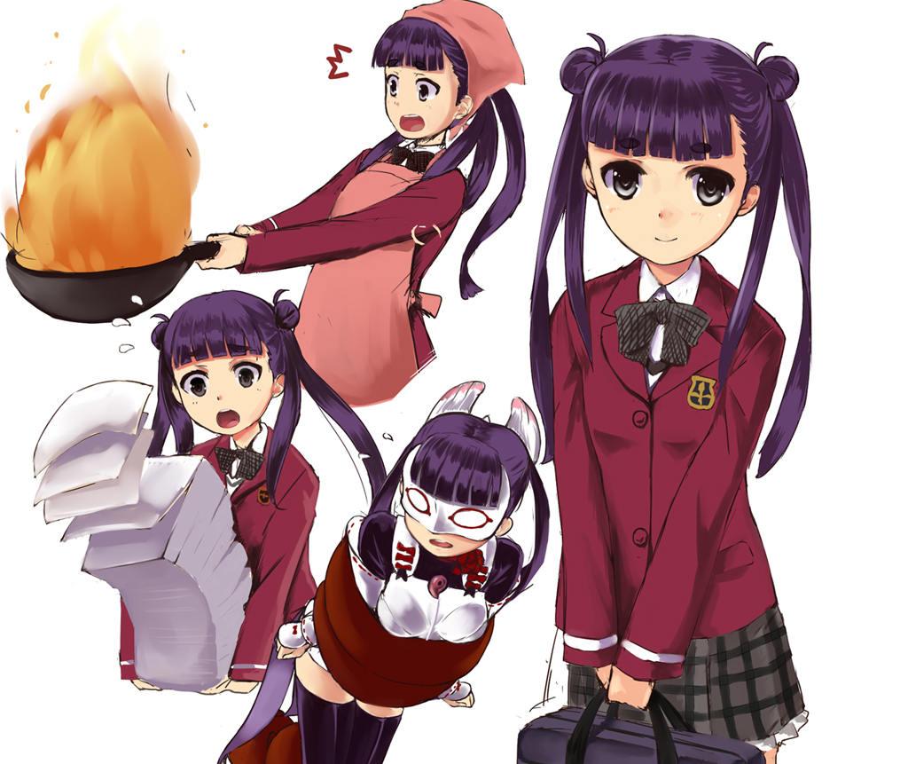 1girl, apron, double_bun, komadori_renge, long_hair, mask, mizuki_ame, open_mouth