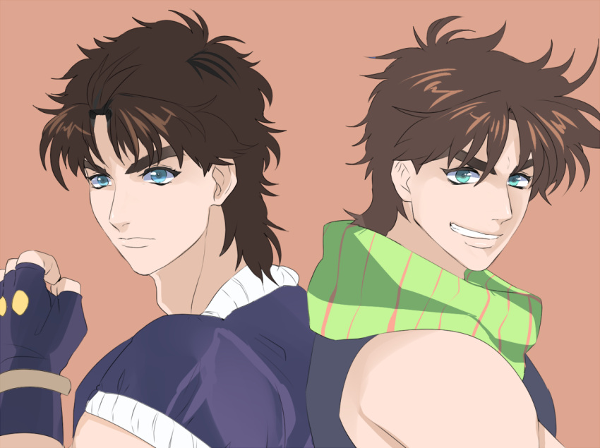 2boys, aqua_eyes, blue_eyes, brown_hair, family, fingerless_gloves, gloves, grandfather_and_grandson