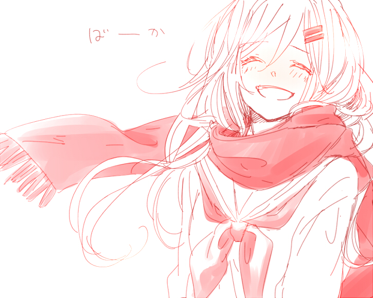 1girl, akizuki_buranko, blush, closed_eyes, hair_ornament, hairclip, kagerou_project, long_hair