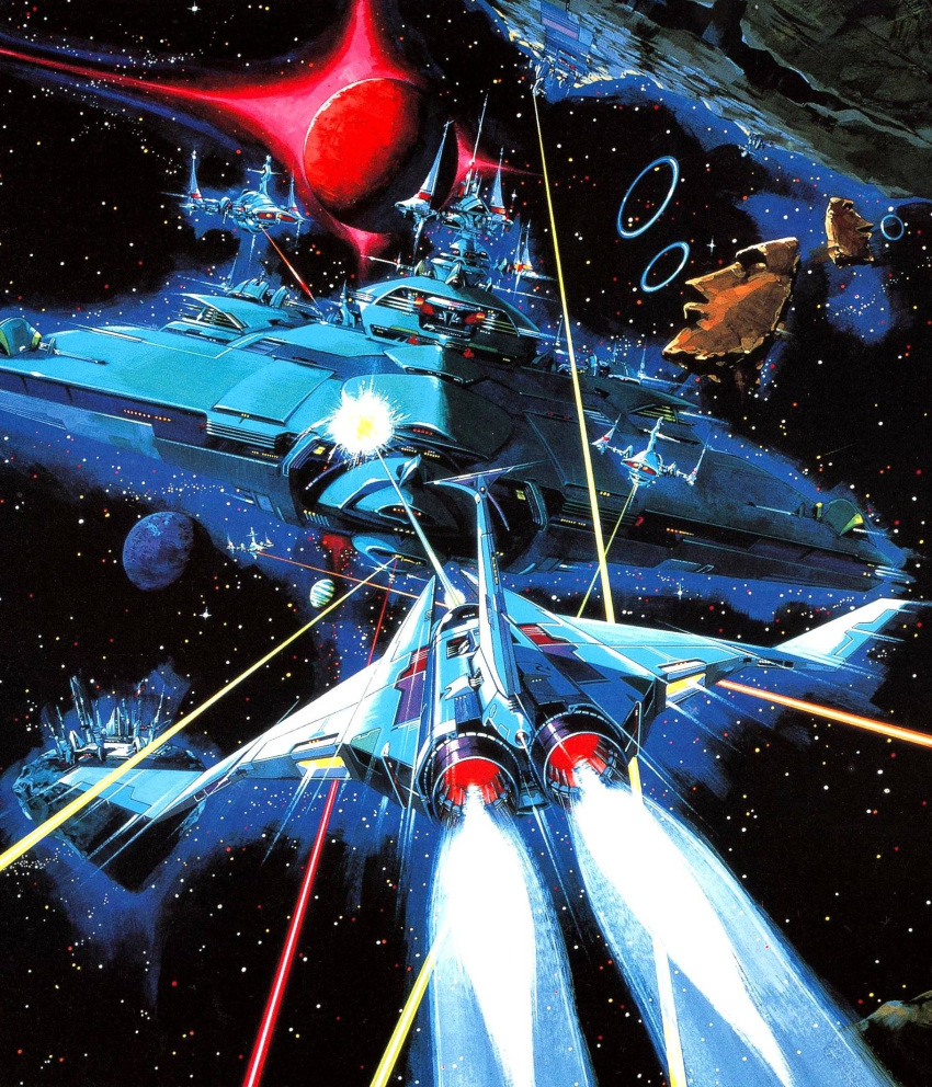 80s, gradius, highres, konami, moai, no_humans, official_art, oldschool