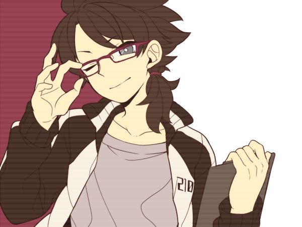 1boy, bespectacled, brown_hair, clipboard, collarbone, fudou_akio, glasses, inazuma_eleven_(series)