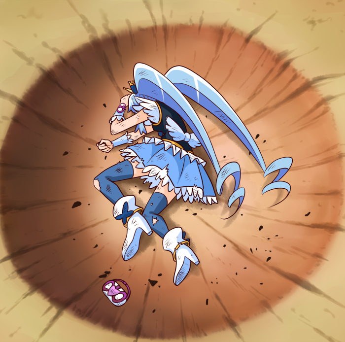 1girl, blue_hair, blue_legwear, blue_skirt, cure_princess, dragon_ball, dragon_ball_z, frills