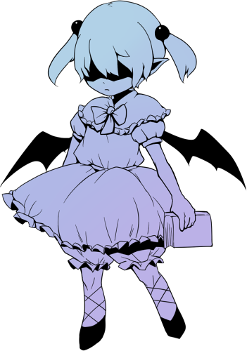 1girl, bat_wings, bloomers, blue, book, full_body, holding, holding_book