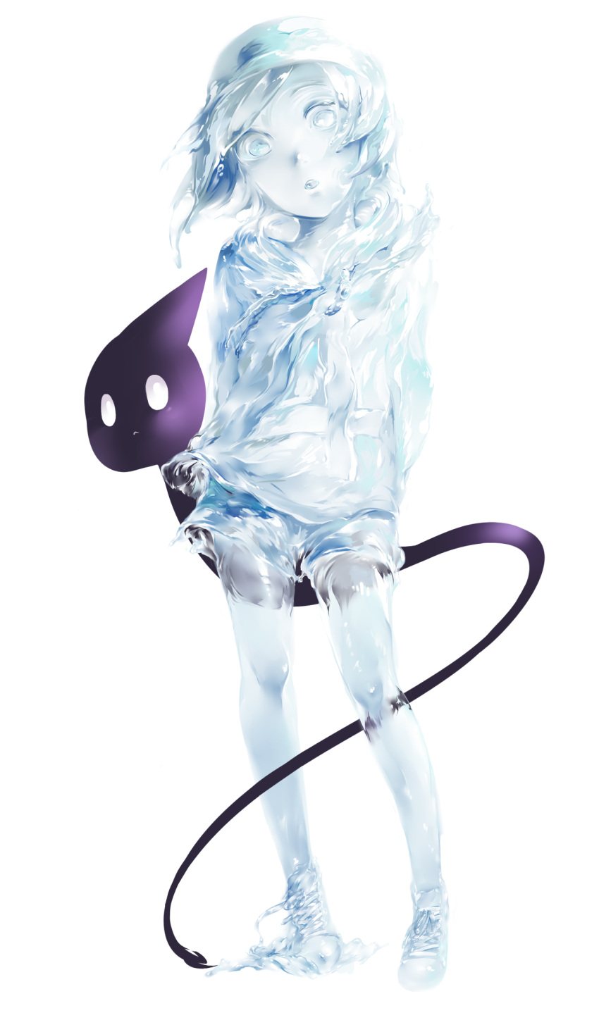 1boy, baseball_cap, expressionless, full_body, ghost, hat, head_tilt, highres