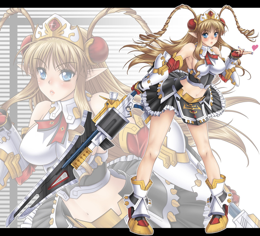 blue_eyes, blush, breasts, endless_frontier, endless_frontier_exceed, impossible_clothes, kairichan, lance