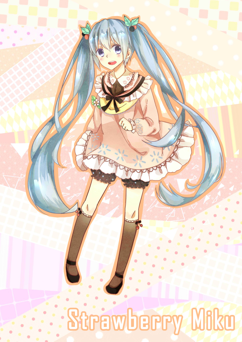 1girl, absurdres, bloomers, blue_eyes, blue_hair, character_name, dress, hatsune_miku