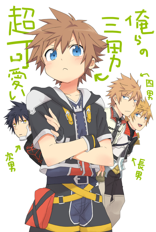 4boys, armor, black_hair, blonde_hair, blue_eyes, brown_hair, bunta01, can't_be_this_cute