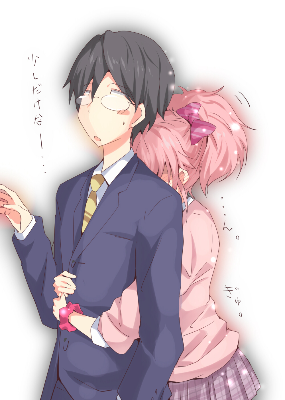 1boy, blush, bow, bracelet, glasses, hair_bow, hiding_face, highres