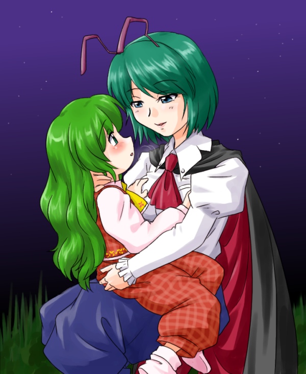 antenna, antennae, ascot, cape, green_eyes, green_hair, kazami_yuuka, kazami_yuuka_(pc-98)