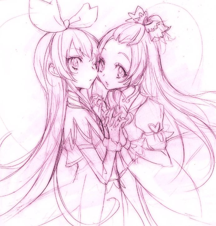 2girls, arm_warmers, chiyo_(rotsurechiriha), cure_ace, cure_ace_(cosplay), detached_sleeves, dokidoki!_precure, dress