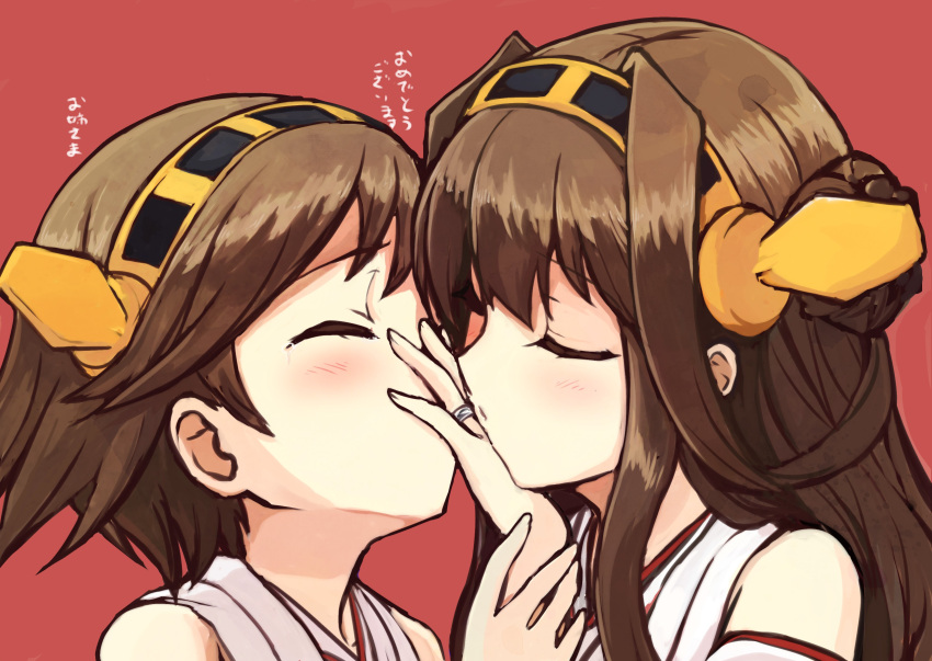 absurdres, bare_shoulders, brown_hair, closed_eyes, covering_mouth, detached_sleeves, engiyoshi, hairband