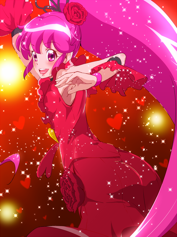 1girl, aino_megumi, alternate_form, cherry_flamenco, cure_lovely, dancing, detached_sleeves, dress
