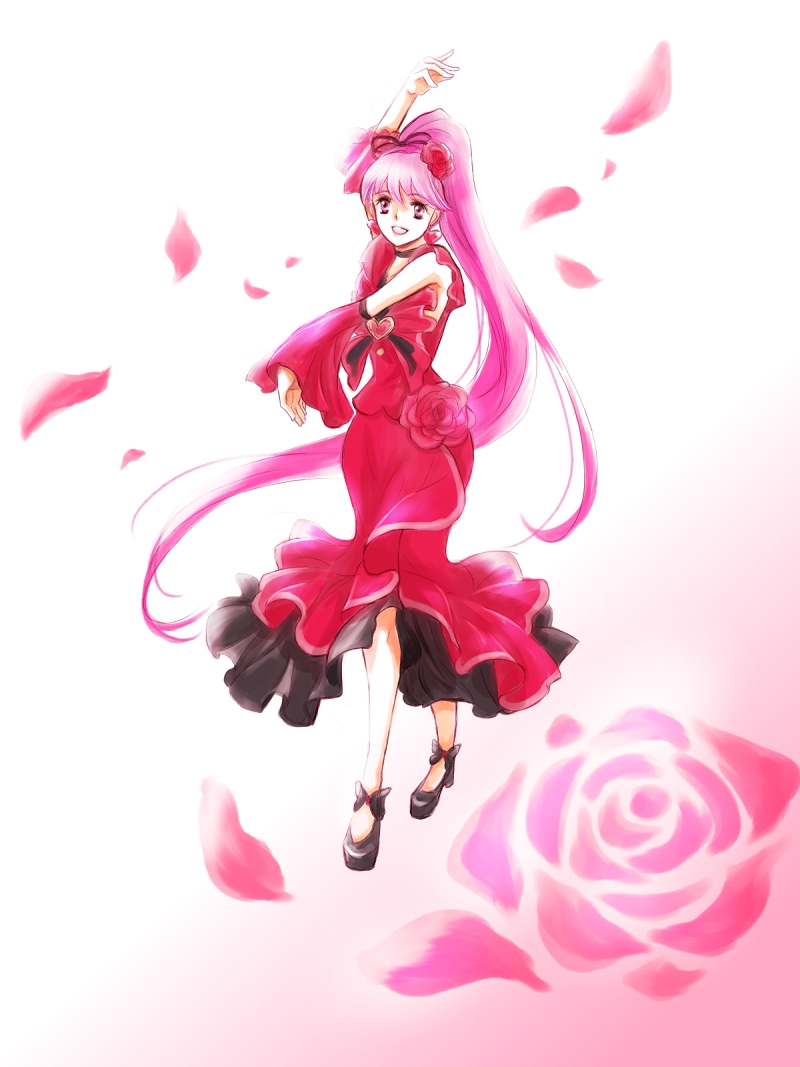 1girl, aino_megumi, alternate_form, cherry_flamenco, choker, cure_lovely, dancing, detached_sleeves