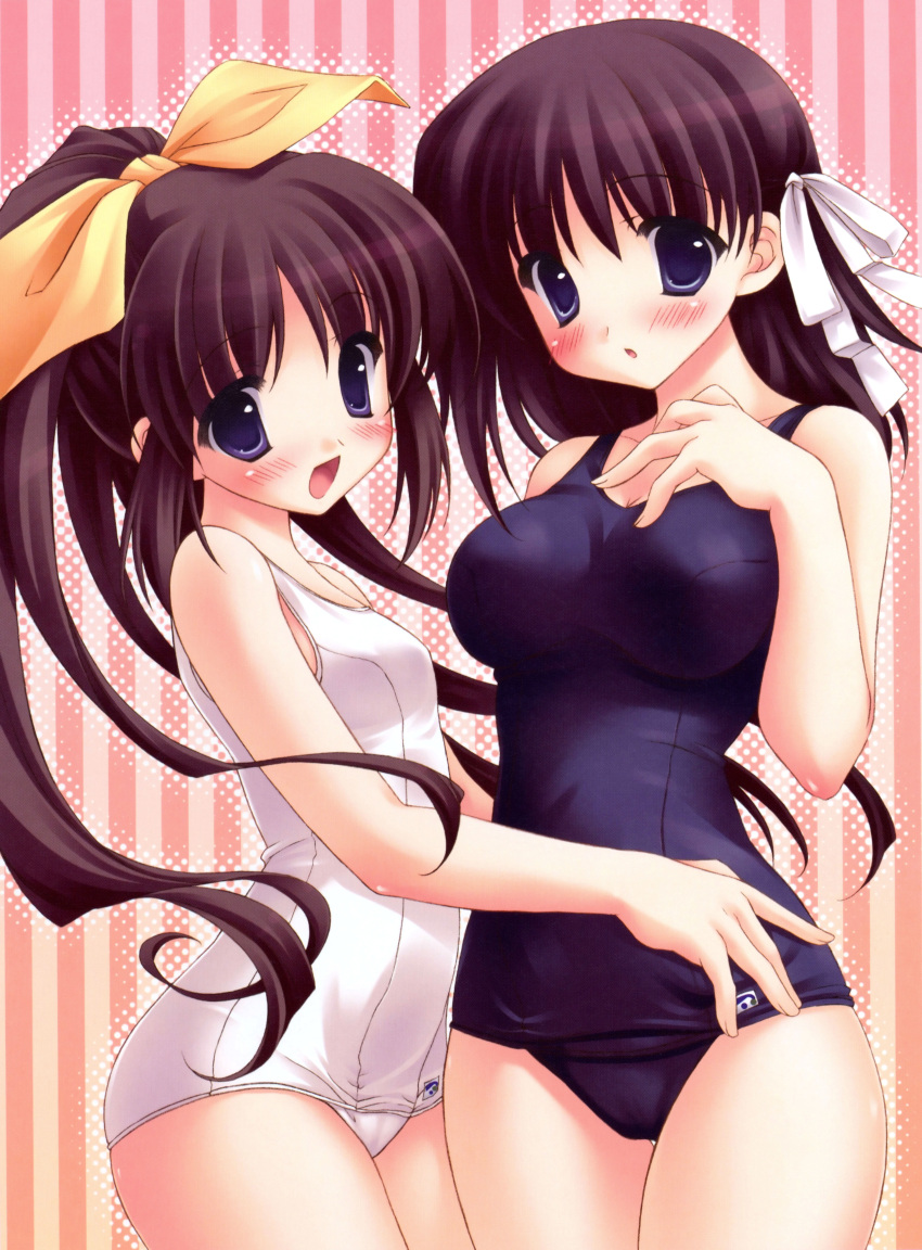 2girls, absurdres, aozora_no_mieru_oka, blue_eyes, breasts, brown_hair, highres, long_hair