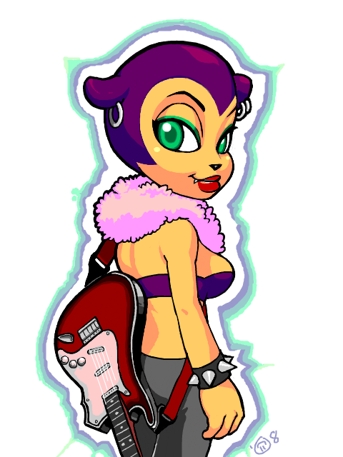 1girl, barbara_bat, blk_mkt, bracelet, daigasso!_band_brothers, earrings, electric_guitar, eyeliner