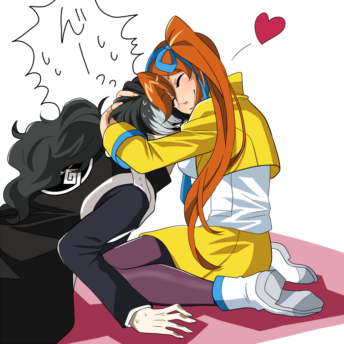 1boy, 1girl, black_hair, brown_hair, closed_eyes, gyakuten_saiban, gyakuten_saiban_5, heart