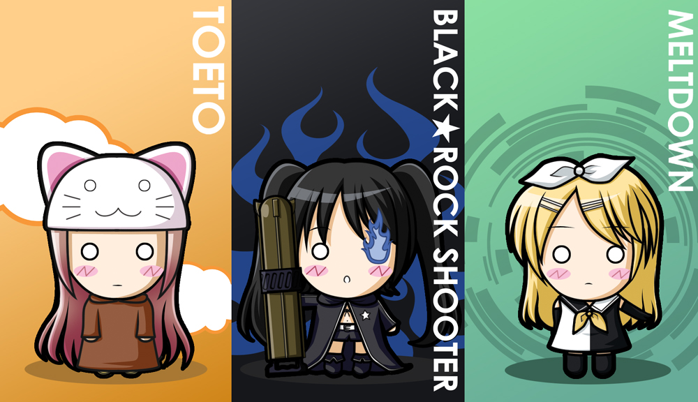 animal_ears, animal_hat, asymmetrical_clothes, black_hair, black_rock_shooter, black_rock_shooter_(character), blush, blush_stickers