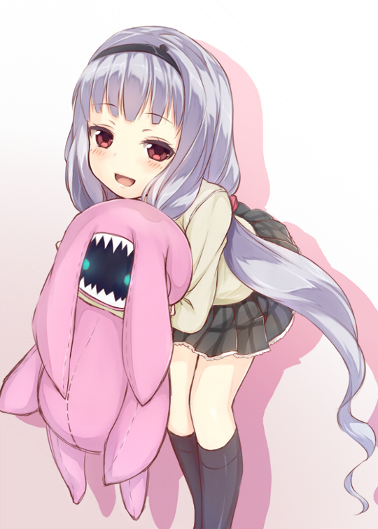 1girl, blush, hairband, hoshimiya_kate, kneehighs, kyuuma_(shimashima521), long_hair, looking_at_viewer