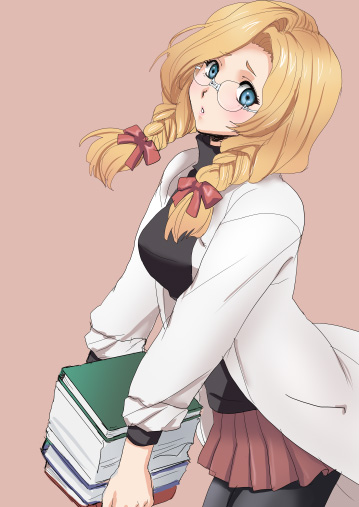 blue_eyes, blush, book, braid, char's_counterattack, char's_counterattack, glasses, gundam