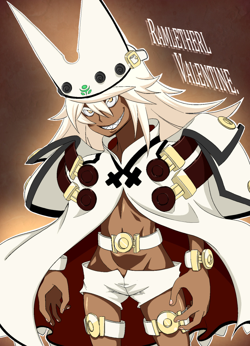 1girl, belt, bracelet, cape, crazy_eyes, dark_skin, eito, flat_chest