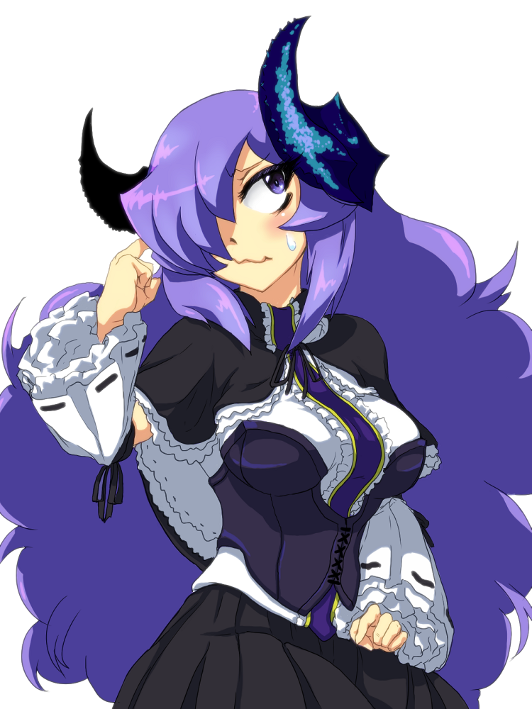 1girl, alternate_costume, big_hair, blush, borrowed_character, breasts, capelet, corset
