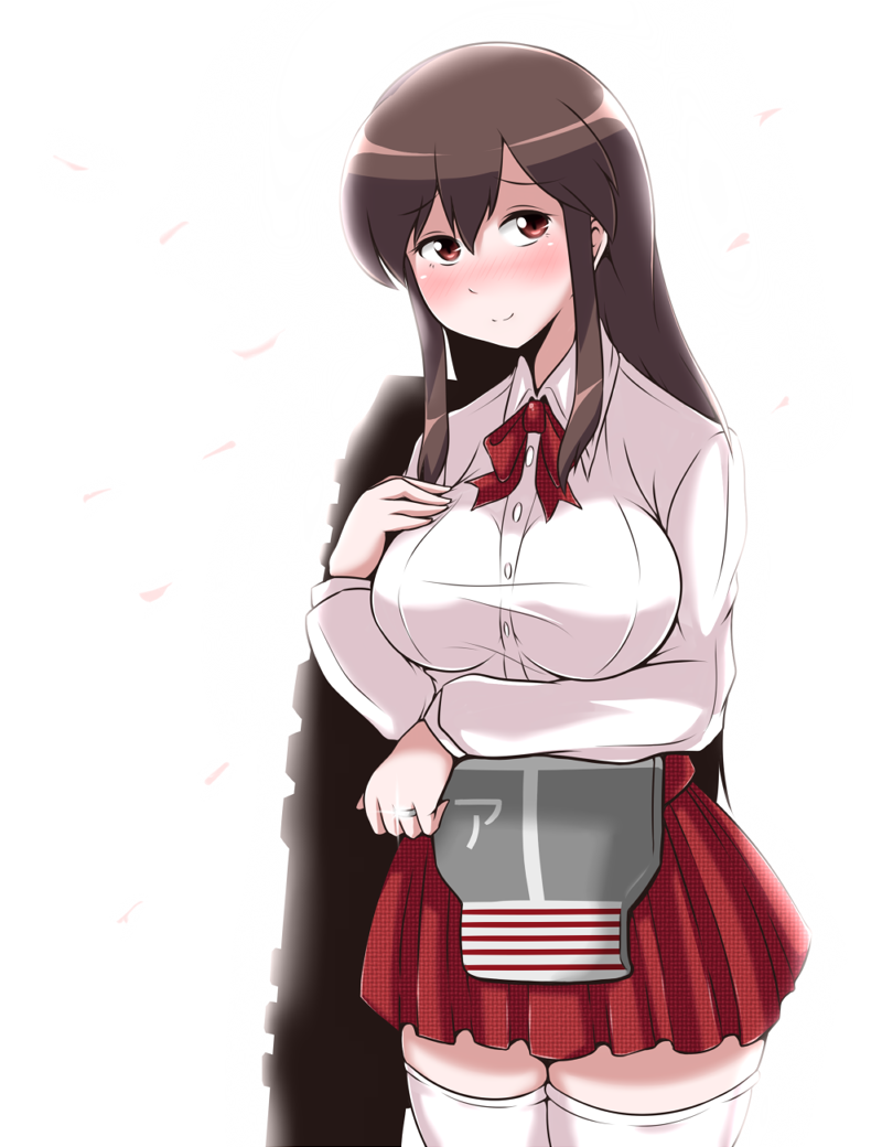 1girl, akagi_(kantai_collection), blush, breasts, brown_eyes, brown_hair, flight_deck, japanese_clothes
