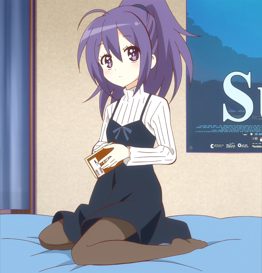 1girl, ahoge, bed, blush, book, curtains, gj-bu, highres