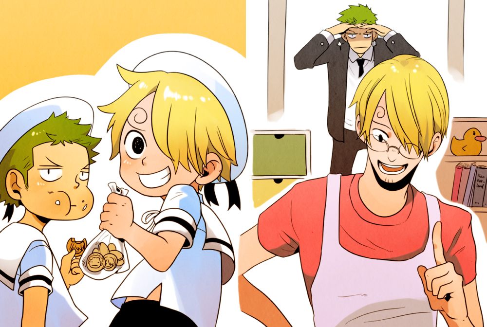 2boys, 4boys, apron, bag, blonde_hair, book, bookshelf, child