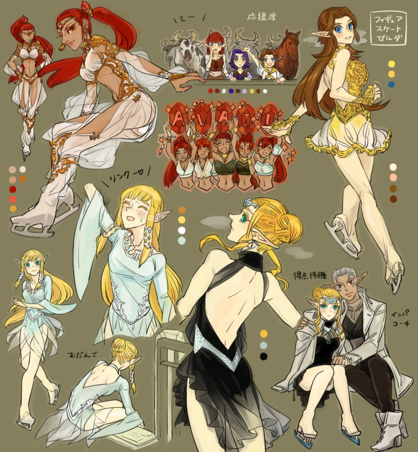 6+girls, adapted_costume, alternate_costume, alternate_hair_length, alternate_hairstyle, anju, blue_eyes, brown_hair