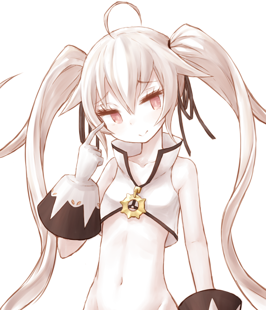 1girl, ahoge, buran_(kure), long_hair, navel, original, red_eyes, smile