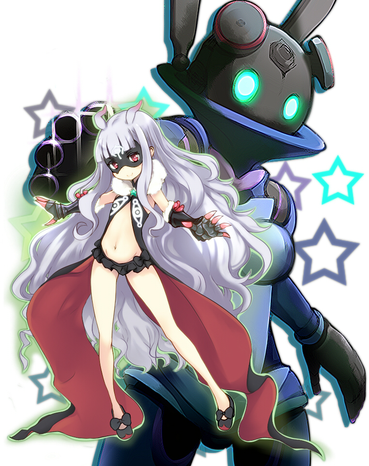 2girls, antenna_hair, bangs, bare_shoulders, blunt_bangs, fur_trim, gauntlets, ginji74