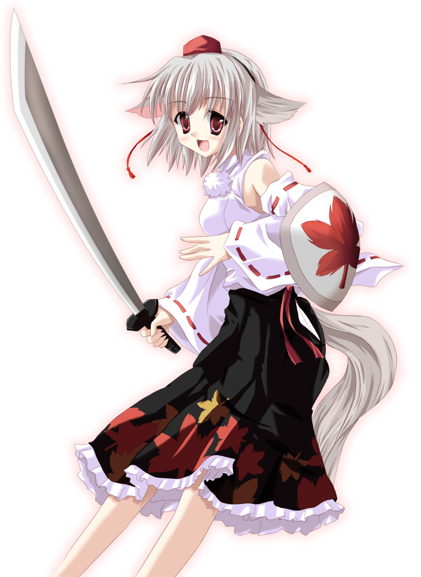 absurdres, animal_ears, bare_shoulders, detached_sleeves, hat, highres, inubashiri_momiji, leaf