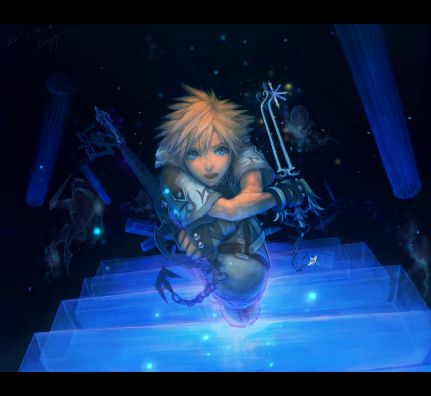 1boy, alternate_costume, blue_eyes, brown_hair, keyblade, kingdom_hearts, nobody_(kingdom_hearts), slgny