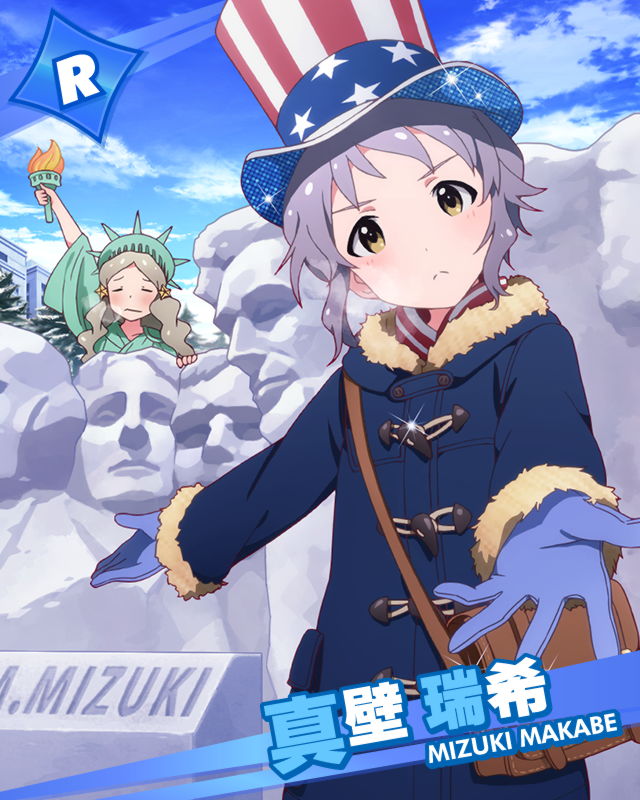 2girls, :<, america, grey_hair, handa_roko, hat, idolmaster, idolmaster_million_live!