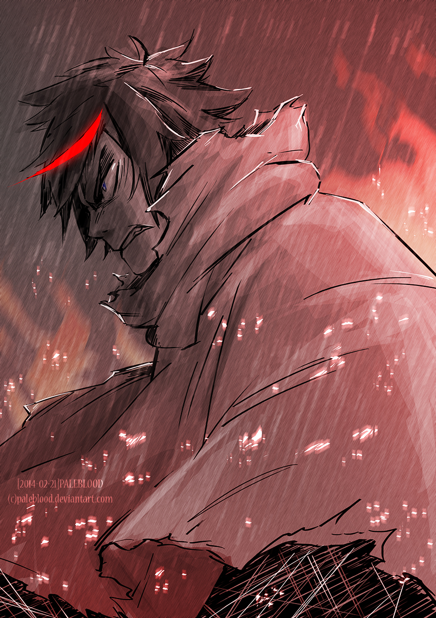 1girl, bared_teeth, black_hair, blue_eyes, cape, highlights, highres, kill_la_kill