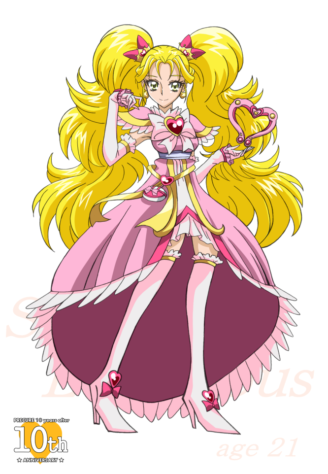 1girl, adapted_costume, anniversary, arm_warmers, arudebido, blonde_hair, boots, bow