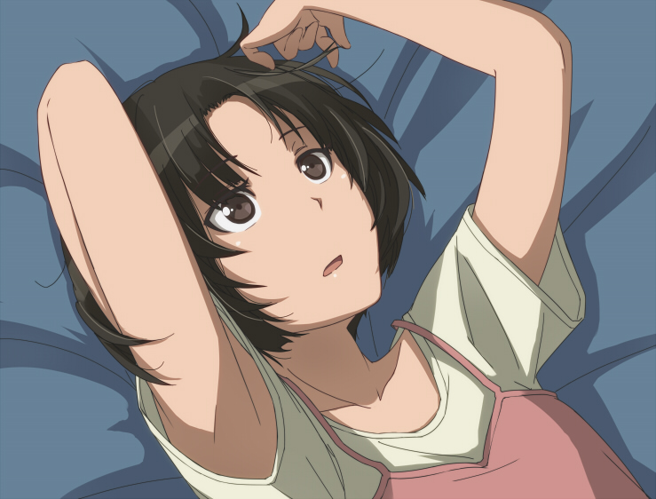 akitotika, amagami, arms_up, black_hair, bob_cut, brown_eyes, bust, camisole