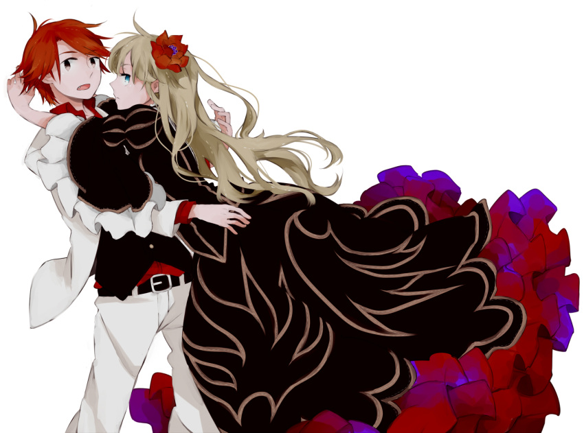 0930erina, 1boy, 1girl, beatrice, blonde_hair, blue_eyes, brown_eyes, couple
