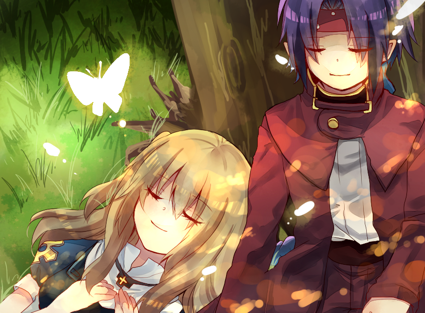 1boy, 1girl, blonde_hair, butterfly, chrono, chrono_crusade, closed_eyes, kanasiinezimakineko
